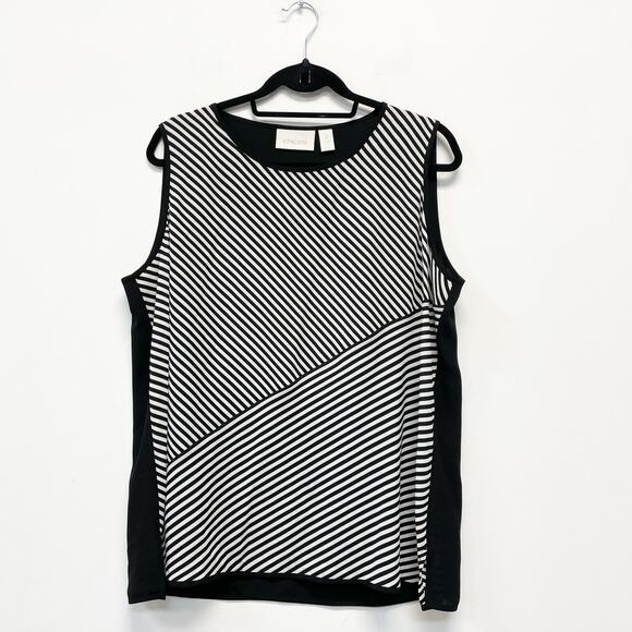 Chico’s Womens 3 Black White Mixed Stripe Scoop Neck Sleeveless Tank Top - Picture 1 of 4